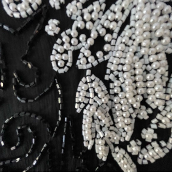 Laurence Kazar Black White Beaded Sequins Vintage Scalloped Sleeve Blouse Size M - Picture 3 of 8